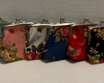 Retro Vintage Floral Canvas Small Clutch Wallet Coin Purse for Change With Snap Closure
