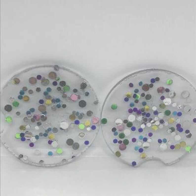 Set of 2 Multi Colored Jewels Car Coasters Handmade from Resin