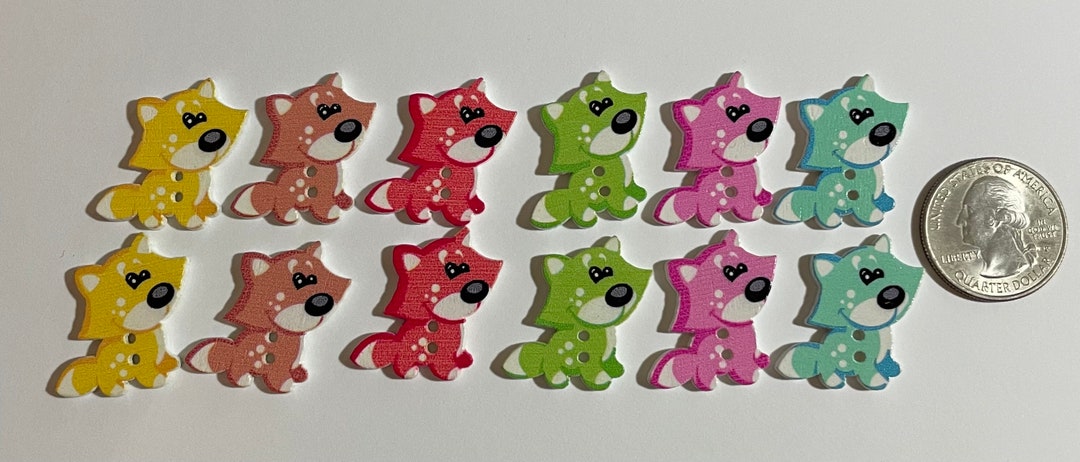 Set of 12 Dog Dogs Wood Buttons | 2 Hole | Colorful - Etsy
