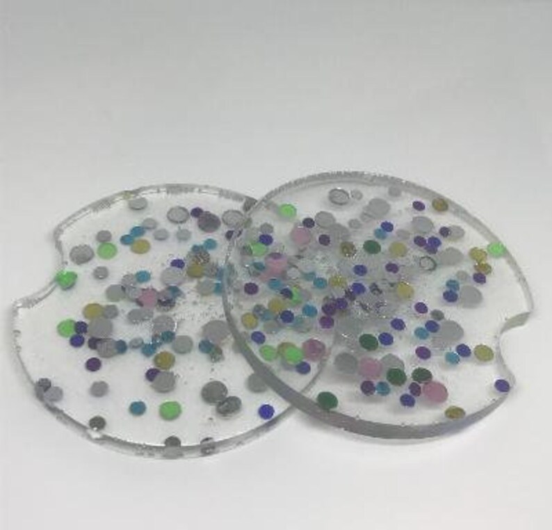 Set of 2 Multi Colored Jewels Car Coasters Handmade from Resin