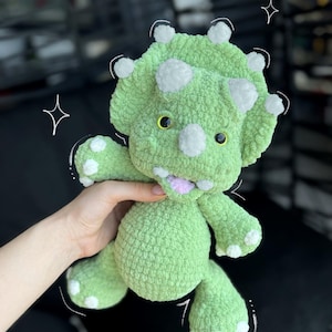 Crochet Dinosaur Plush – Handmade Triceratops Amigurumi – Green Soft Toy – Stuffed Dino Gift – Baby  Gift – Dino Lover Gift