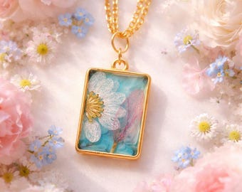 Pressed Flower Memorial Necklace | Real Forget Me Not Resin Jewelry (Sympathy Gift)