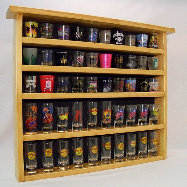 Cheyenne series 50 Shot Glass Display Case with Blue Felt Background