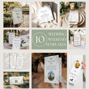 Hochzeitswochenende-Bundle, kundenspezifisches Hochzeitsschild-Bundle, Willkommensschild, Hochzeitswochenende-Führer, Hochzeit-Willkommens-Tasche, Hochzeitsmenü, Salbei-Hochzeit