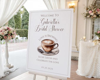 Love is Brewing Welcome Sign, Coffee Welcome Sign, Love is Brewing Bridal Shower Signage, Coffee Welcome Sign Template, Canva