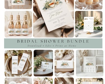 Tea Bridal Shower Bundle, Bridal Shower Table Signs, Wedding Welcome, Shower Games Bundle, Tea with the Bride, Digital Template Canva