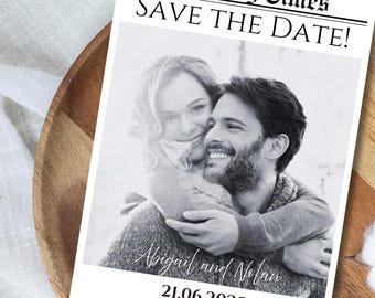Zeitung Save the Date Vorlage, Einfaches Save the Date, Zeitung Save the Date Karte, Save the Date Zeitungsstil, Canva Zeitung