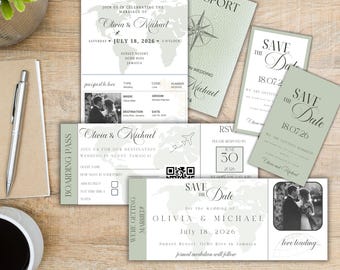 Destination Wedding Invitation, Boarding Pass Invitation, Printable Passport Wedding Invitation, Travel Theme Wedding, Template Download