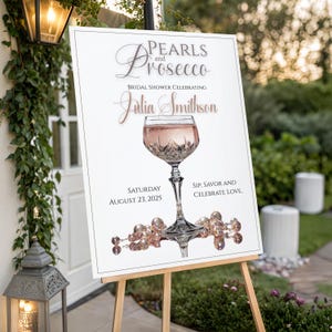 Pearls & Prosecco Bridal Shower Welcome Sign: Editable Canva Template (Digital Download