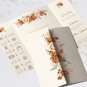 Gebrannte Orange Gatefold Hochzeitseinladung, Luxuriöse Hochzeitseinladung, Elegante Herbsteinladung, Hochzeitseinladung, Canva