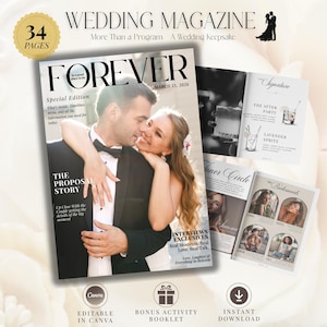 Plantilla de revista de bodas, revista de bodas, programa de bodas, plantilla de Canva, plantilla de periódico de bodas, revista para parejas, regalo de bodas