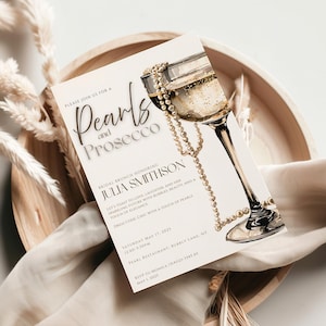 Pearls & Prosecco Bridal Shower Invitation Template: Editable Canva Design (Digital Download