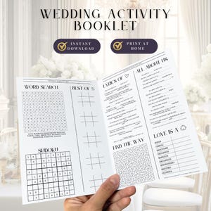 Hochzeitsaktivitätspaket, gefaltete Hochzeitstischspiele, Hochzeitsaktivitätsblätter, Canva-Vorlage, Empfangsspiele, Schluck- und Solve-Aktivität
