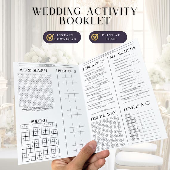 Wedding Activity Bundle, Folded Wedding Table Games, Wedding Activity Sheets, Canva Template, Reception Games, Sip and Solve  Activity