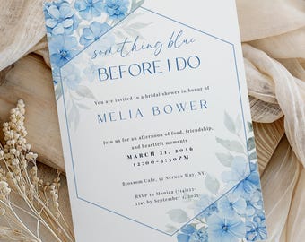 Something Blue Bridal Shower Invitation, Bridal Shower Invitation Template, Something Blue Invitation, Bow Bridal Invitation, Canva Template