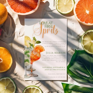 Aperol Spritz Bridal Shower Invitation Template: Colorful Drinks (Canva Digital Download)