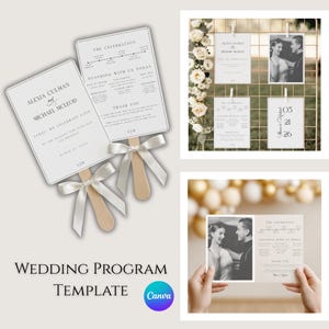 Minimalist Wedding Programs,  Wedding Fan Template, Canva Template, Customizable Wedding Program, Wedding Fan Program, ALEXIA
