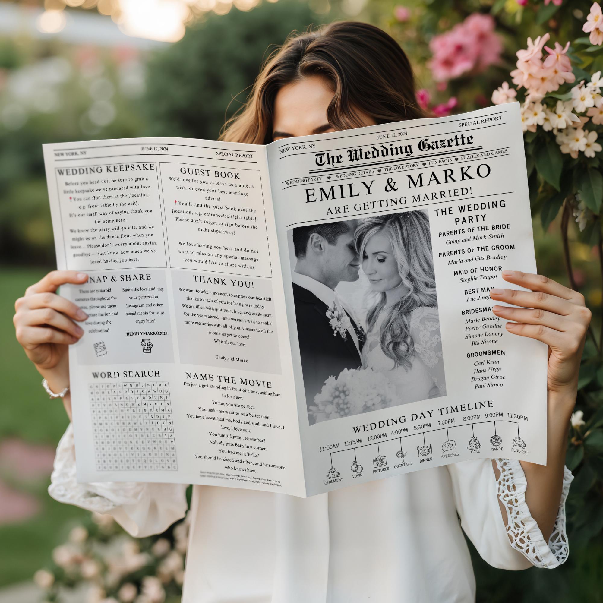 Magazine Program Wedding Newspaper Program Template, Canva Newspaper Template, Newspaper ...