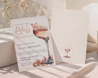 Blütenblätter und Prosecco Brautparty-Einladung, Brautparty-Einladung, Prosecco-Einladung, rosa Braut, Canva-Vorlage, digitaler Download
