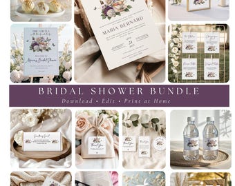 Tea with the Bride to Be Bridal Shower BUNDLE | Butterflies Bridal Shower | Bridal Shower Signs and Cards | Welcome Sign | Canva Templates