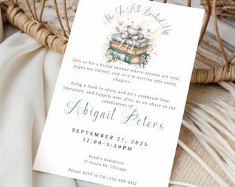 Book Bridal Shower Invitation, All Booked Up Bridal Shower Invitation, She's All Booked Up, Bookish Bride, Booktok invite, Canva Template