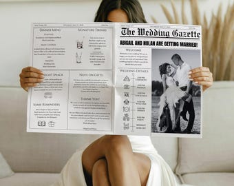 Wedding Newspaper Program, Wedding Program Canva Template, Wedding Newspaper Canva, Editable Wedding Newspaper Print, Newspaper Poster