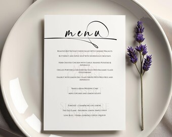 Elegant Script Wedding Menu Template, Minimalist Wedding Menu Template, Editable Wedding Menu, Menu Template in Canva, Digital Download Menu