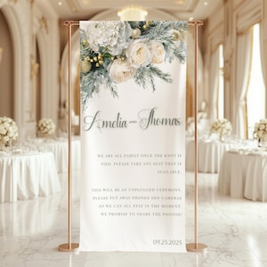 Rustic Wedding Welcome Sign: Cream Roses & Gold (Canva Template Digital Download