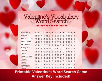 Valentine's Day Printable Game | Fun Valentine's Day Party Game | Valentine's Downloadable Game | Valentine's Day Word Search Game