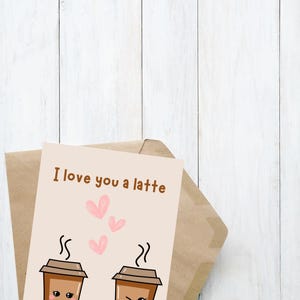 Tarjeta de San Valentín "Te amo un café con leche" / Linda tarjeta con meme / Tarjeta imprimible de feliz día de San Valentín / Tarjeta de cumpleaños divertida para ella o para él / Tarjeta de amor