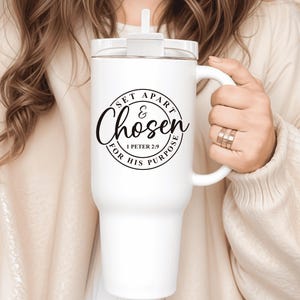 40oz Double Wall Insulated Cup, Personalized Travel Mug, Chosen Bible Verse Cup with Handle, Easter Gift, Stainless Steel Tumbler with Lid