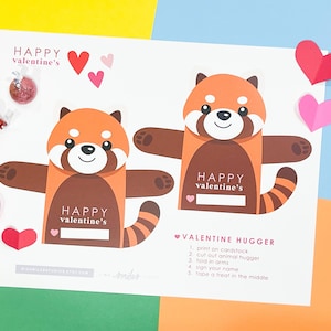 RED PANDA VALENTINE Hugger | Cartões de Dia dos Namorados para Sala de Aula | Cartões de Dia dos Namorados para Imprimir | Download Instantâneo | Conjunto de 2