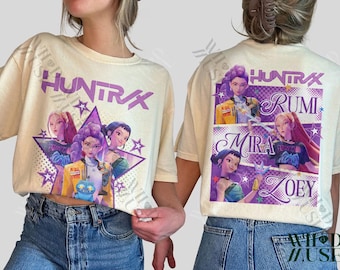 Kpop Huntrix 2 sides Shirt, Kpop Demon Hunters Shirt, Kpop Huntrix Tee, Mira, Rumi, Zoey, Derpy Tiger Tee, Gift for Huntrix, Saja Boys Fans