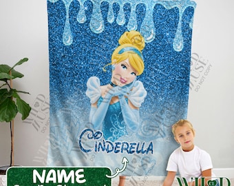 Custom Cinderella Blanket For Kids, Personalized Cartoon Characters Cinderella Plush Blanket, Custom Name Cinderella Blanket, Gift for Kids