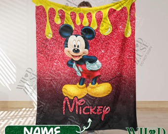 Custom Mickey Blanket For Kids, Personalized Cartoon Characters Plush Blanket, Custom Name Mickey Mouse Blanket, Christmas Gift for Kids