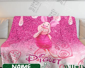 Custom Piglet Blanket, Personalized Cartoon Characters Plush Blanket, Custom Name Piglet Blanket, Birthday Gift, Christmas Gift for Kids