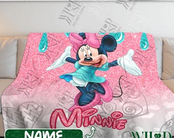 Custom Minnie Blanket For Kids, Personalized Cartoon Characters Plush Blanket, Custom Name Minnie Mouse Blanket, Christmas Gift for Kids