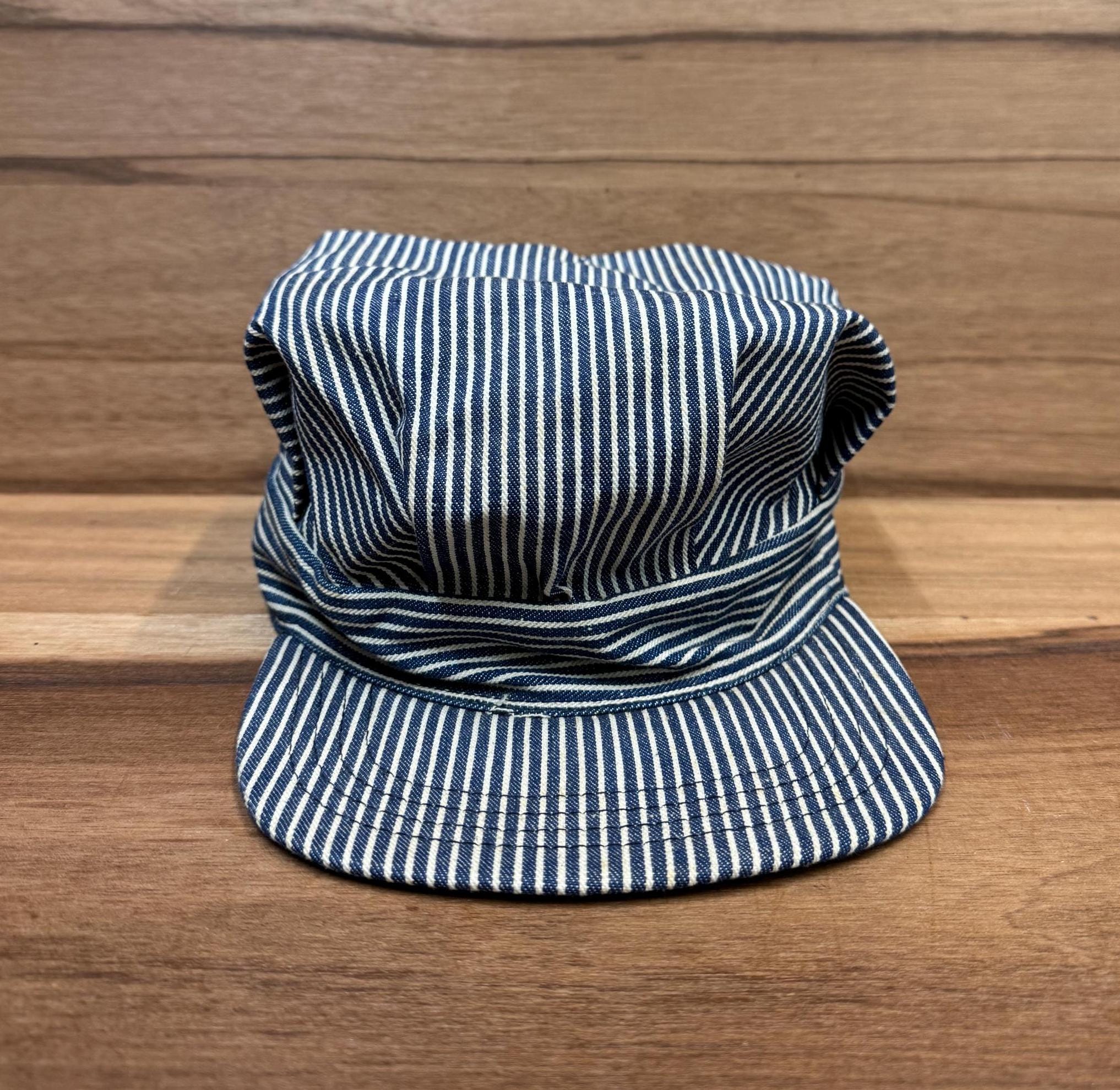 Cute Vintage Hickory Striped Train Conductor Cotton Mini Brim Cadet Hat Cap Engineer Cap Adult Adjustable Blue Hickory Stripe Workwear  main image 2