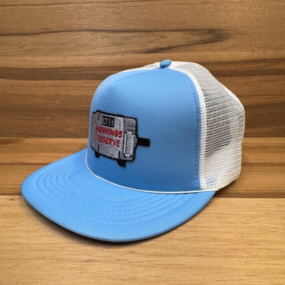 VTG Hennings Reserve blue and white trucker hat one size fits all snapback. View 2