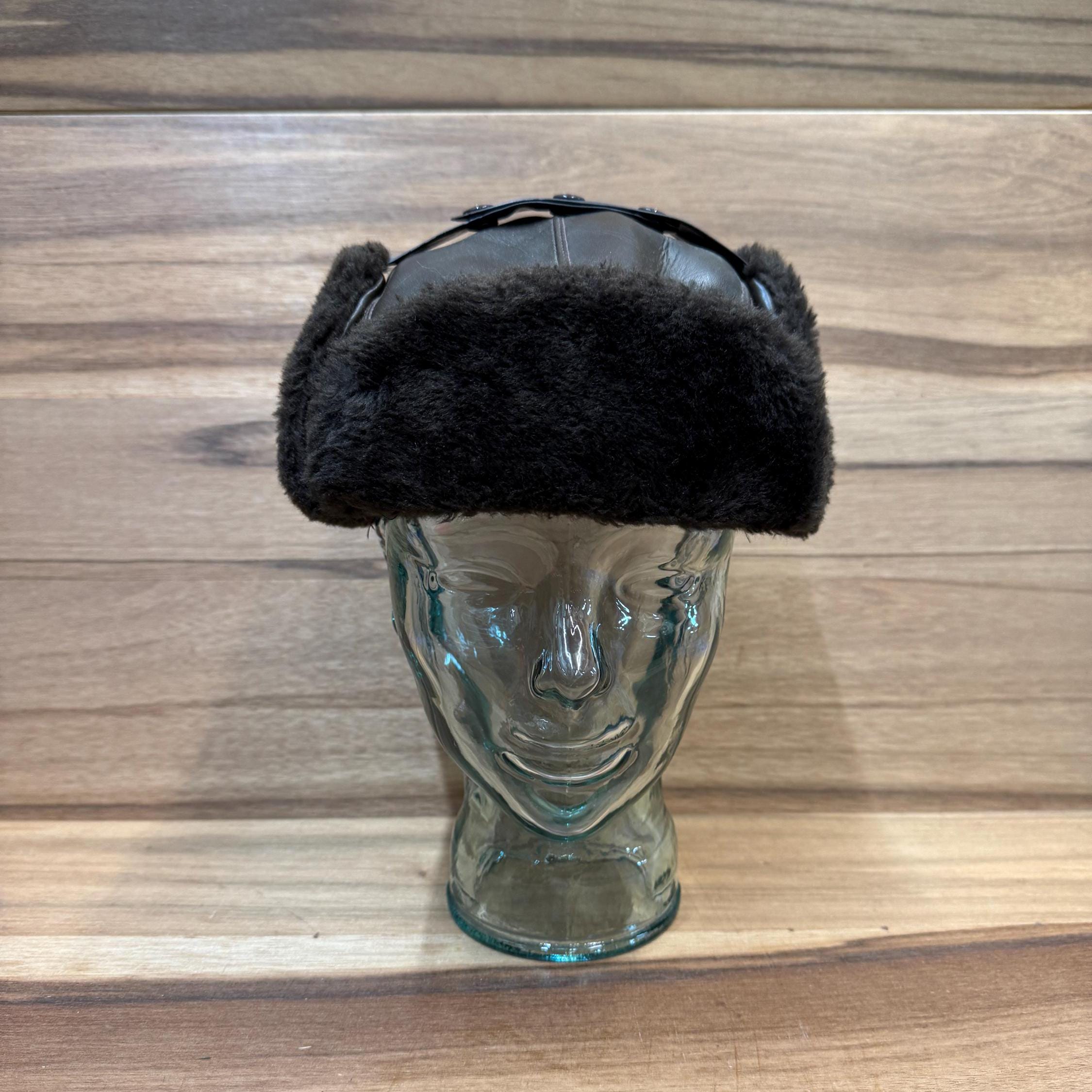 VTG 70's Genuine Trooper vinyl snap ear flaps winter brown cap size Large made in U.S.A.
