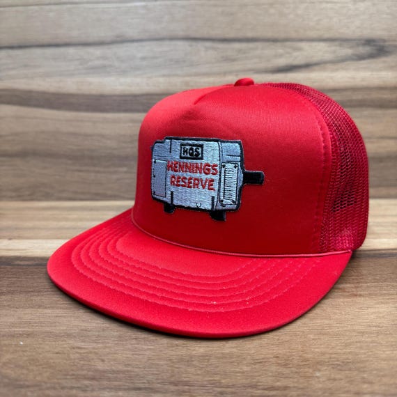 VTG Hennings Reserve red trucker mesh hat one size fits all snapback. View 2