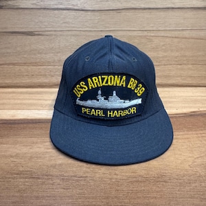 VTG USS Arizona BB-39 Pearl Harbor blue snapback hat made in U.S.A.