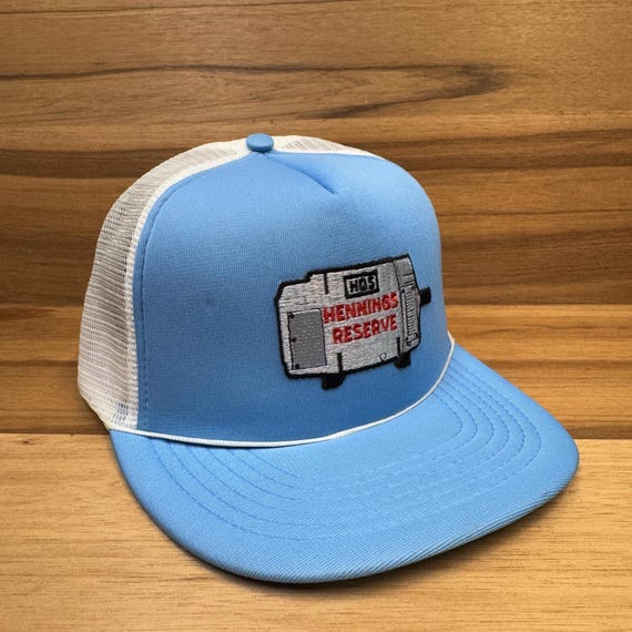 VTG Hennings Reserve blue and white trucker hat one size fits all snapback. View 3