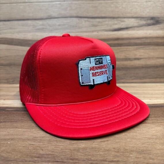 VTG Hennings Reserve red trucker mesh hat one size fits all snapback. View 3