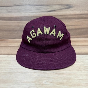 VTG &quot;AGAWAM&quot; burgundy wool fitted baseball cap size medium.