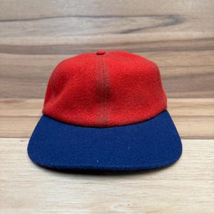 VTG Britghes Great Outdoors red and blue wool fitted baseball cap size large made in U.S.A.