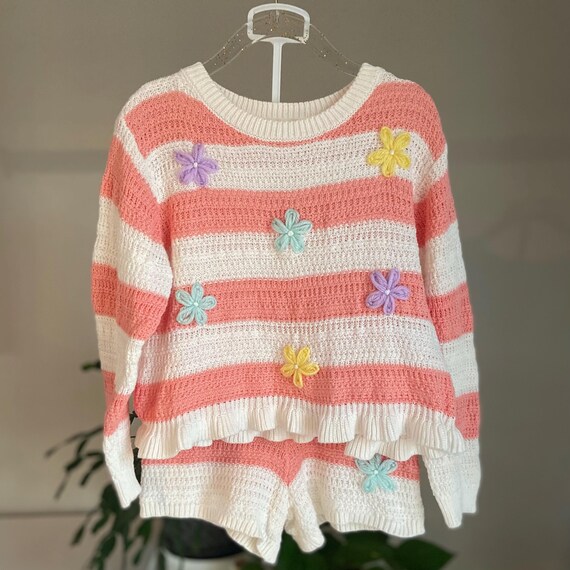 Hand Embroidered Flower Knit Set: Size 3T Toddler Outfit - Etsy