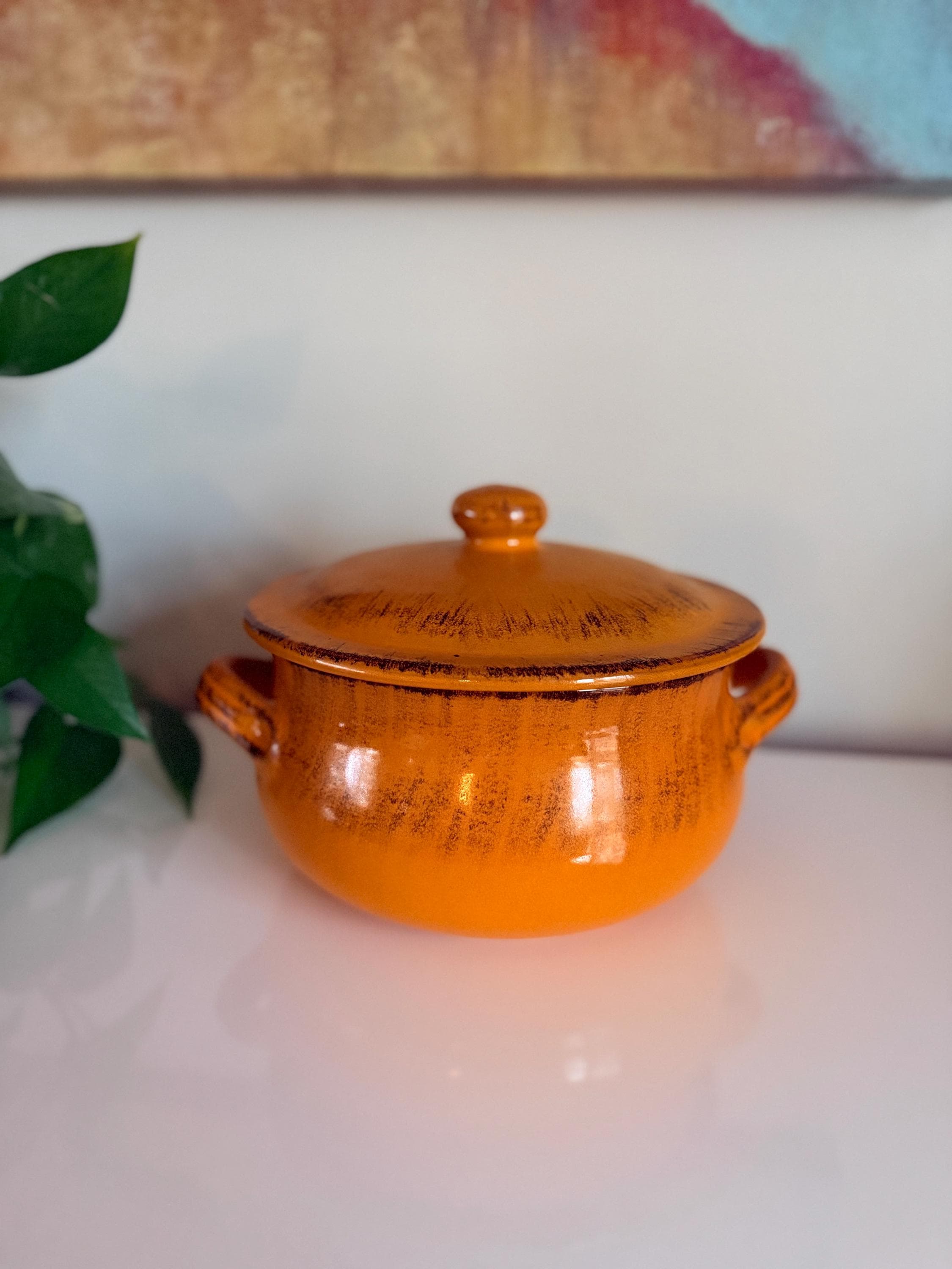 De Silva Pottery Terracotta Casserole Dish, Italian Orange Clay