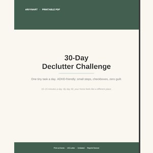 Reto de 30 días para ordenar (imprimible), Planificador de organización para TDAH, Lista de verificación para ordenar el hogar, Reto de limpieza minimalista (PDF), Juego para ordenar