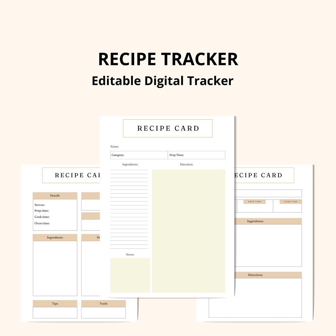 Recipe Card Planner, Digital Download, Meal Planning Template, Kitchen ...